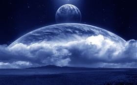 Magic world, dreamland, earth, clouds, planets HD wallpaper