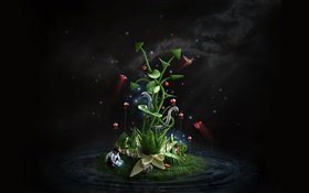 Magical plants, child, flowers, butterfly, creative design HD wallpaper
