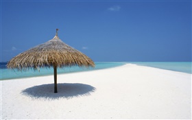 Maldives, beach, sea, awning HD wallpaper
