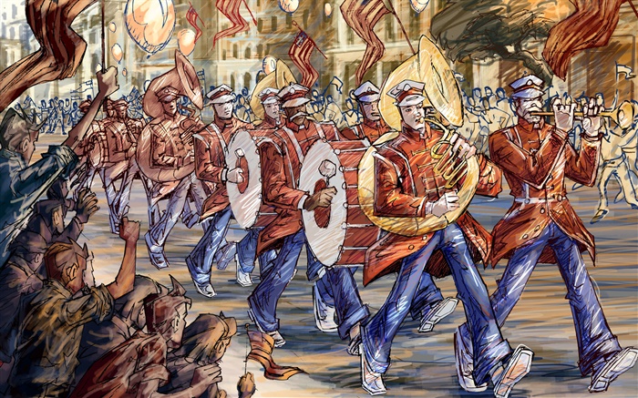 Marching band, hand-painted Wallpapers Pictures Photos Images