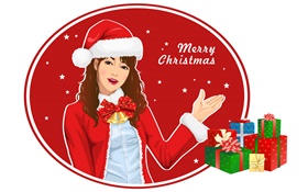 Merry Christmas, girl, gifts, vector pictures HD wallpaper