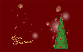 Merry Christmas, green tree, red background, vector HD wallpaper