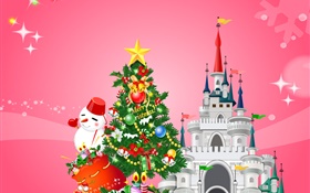 Merry Christmas, vector design, tree, snowman, gifts, castle