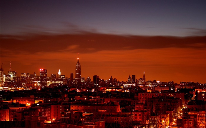 Night, city, houses, lights, red style Wallpapers Pictures Photos Images
