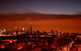 Night, city, houses, lights, red style HD wallpaper