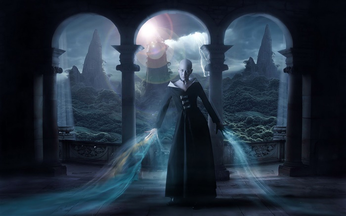 Not have hair, fantasy girl, magic, lightning Wallpapers Pictures Photos Images
