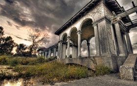 Palace ruins, dusk, clouds, HDR style