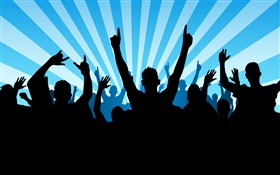 People in rave, blue stripes, vector pictures HD wallpaper