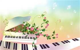 Piano, flowers, creative, vector design HD wallpaper