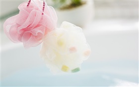 Pink and white bath ball close-up HD wallpaper