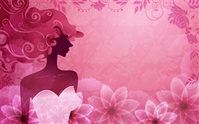 Pink background, vector fashion girl, flowers, design HD wallpaper