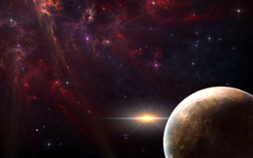 Planet, glare light, space, stars HD wallpaper