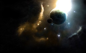 Planet in the glare light HD wallpaper