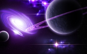 Planet, rings, nebula HD wallpaper