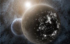Planets, stars, white light point HD wallpaper