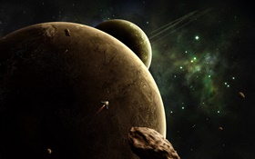 Planets, universe, spaceship HD wallpaper