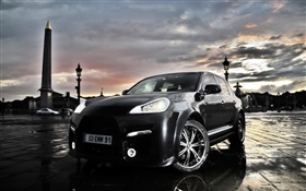 Porsche Cayenne black car at rainy day HD wallpaper
