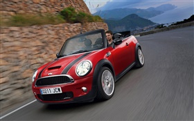 Red MINI car speed, front view HD wallpaper