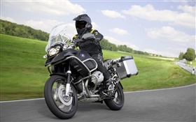 Riding BMW R1200 GS black motorcycle HD wallpaper