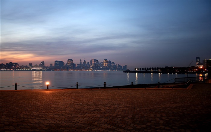 Riverside, night, city, buildings, lights Wallpapers Pictures Photos Images