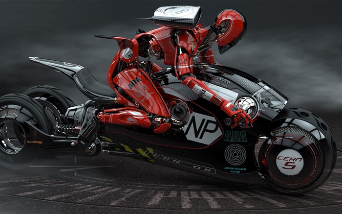 Robot drive the motorcycle, high tech Wallpapers Pictures Photos Images