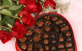 Romantic gift, rose and chocolate HD wallpaper