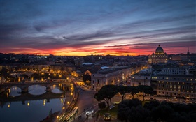 Rome, Italy, Vatican, evening, sunset, houses, river, bridges HD wallpaper