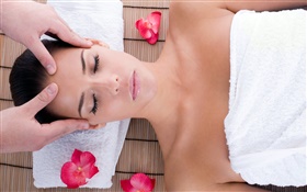 SPA massage, girl, red flowers HD wallpaper