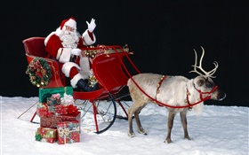 Santa, deer, sleigh, presents, Christmas theme HD wallpaper