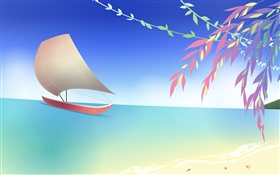 Sea, beach, boat, twigs, spring, vector design HD wallpaper