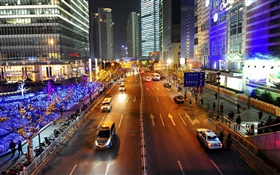 Shanghai, street, lights, night, city, China HD wallpaper