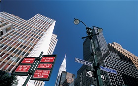 Signpost, skyscrapers, New York, USA HD wallpaper