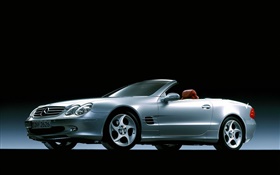 Silver Mercedes-Benz car side view, black background