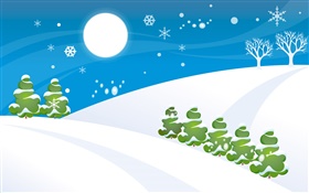 Snow, trees, moon, vector pictures