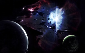 Space, planets, light, black HD wallpaper