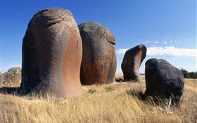 Stones, grass, blue sky, clouds, Australia HD wallpaper
