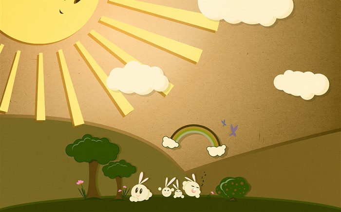 Sun, rabbit, rainbow, art design Wallpapers Pictures Photos Images