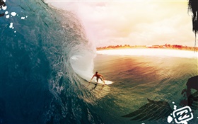 Surf, sea, sunset, creative design HD wallpaper