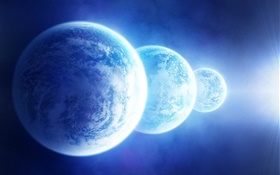 Three blue planets