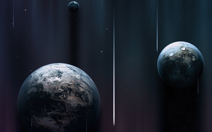 Three planets, space, comet Wallpapers Pictures Photos Images