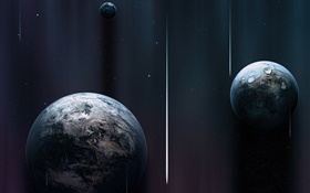 Three planets, space, comet HD wallpaper