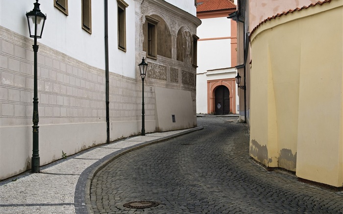 Town, road, lamps, houses Wallpapers Pictures Photos Images