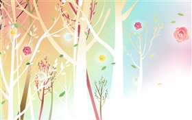 Trees, flowers, spring, vector design
