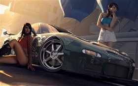 Two girls with Mazda car HD wallpaper