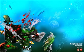Underwater, sea, fish, monitor, DNA, creative design HD wallpaper