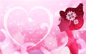 Vector design girl, pink style, love heart HD wallpaper