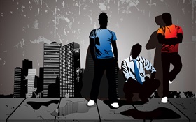 Vector design, young boys, city HD wallpaper