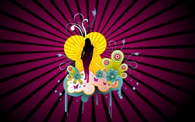 Vector girl, stage, flowers, creative design HD wallpaper
