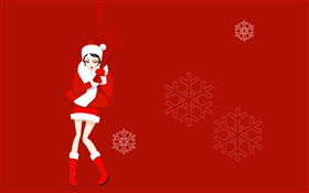 Vector pictures, Christmas girl, red dress, snowflake