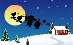 Vector pictures, Christmas theme, house, snow, moon HD wallpaper